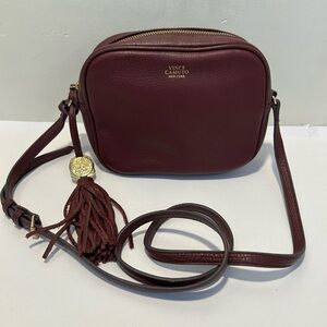Vince Camuto Burgundy Pebbled Leather Crossbody with Tassel